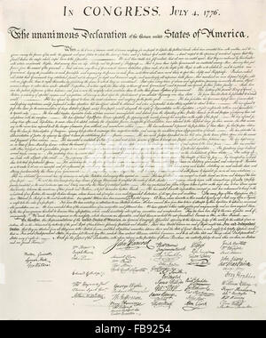 Erklärung der Unabhängigkeit. Ein 1823 Stein Faksimile des Vereinigte Staaten Unabhängigkeitserklärung von 1776 Stockfoto