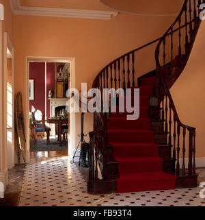 Roter Teppich auf weiße Treppe in Mauve Halle mit weiß lackierten