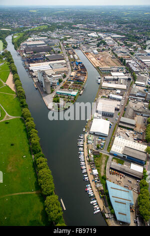 Luftaufnahme, Ruhrgebiet, Mülheim-Ruhr-Hafen mit Brownfield site bei Fischhausstrasse, Mülheim ein der Ruhr, Ruhrgebiet, Europa, Stockfoto