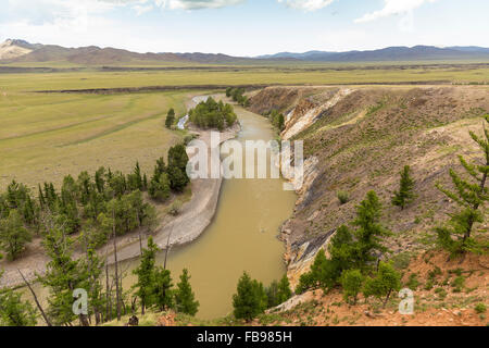 Luftaufnahme des Orkhon River in der Zentralmongolei Stockfoto