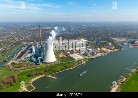 Luftaufnahme, letzte Relikt der Ära Bergwerk Walsum, Kohle, Schriftzüge, STEAG-Kohlekraftwerk Walsum, Rheinberg, Ruhrgebiet, NRW Stockfoto