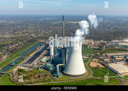 Luftaufnahme, letzte Relikt der Ära Bergwerk Walsum, Kohle, Schriftzüge, STEAG-Kohlekraftwerk Walsum, Rheinberg, Ruhrgebiet, NRW Stockfoto