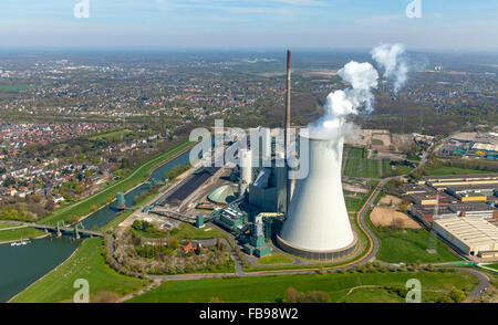 Luftaufnahme, letzte Relikt der Ära Bergwerk Walsum, Kohle, Schriftzüge, STEAG-Kohlekraftwerk Walsum, Rheinberg, Ruhrgebiet, NRW Stockfoto