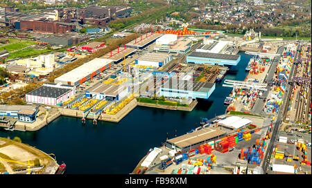 Luftaufnahme, Containerhafen Duisport, Haeger und Schmidt, der Duisburger Hafen, Binnenhafen, Logistik, Containerbrücken, Stockfoto