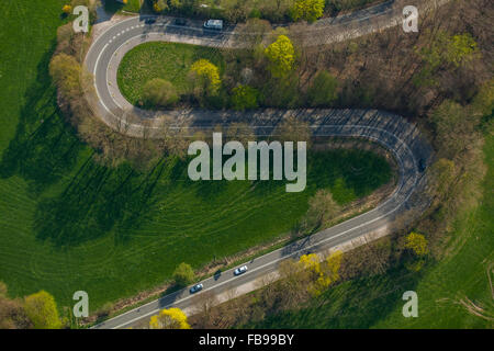 Antenne, s-Kurven Kuhlendahler Straße, Haarnadelkurven, Velbert, Ruhr, Velbert-Neviges, Nord Rhein Westfalen, Deutschland, Europa, Stockfoto