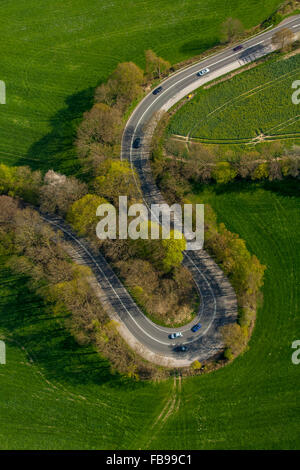 Antenne, s-Kurven Kuhlendahler Straße, Haarnadelkurven, Velbert, Ruhr, Velbert-Neviges, Nord Rhein Westfalen, Deutschland, Europa, Stockfoto