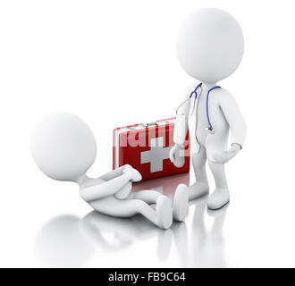 3D Illustration. Weiße Leute Arzt mit Stethoskop prüfen Menschen mit Bauchschmerzen. Isolierten weißen Hintergrund Stockfoto