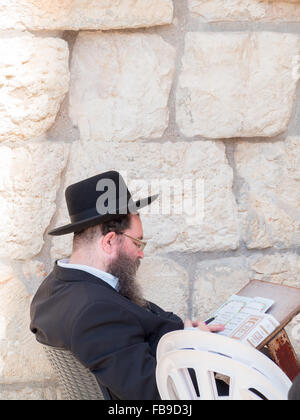 Orthodoxen jüdischen Mann liest die Tora von der Klagemauer Stockfoto