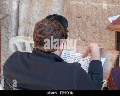 Jüdischen Mann liest die Tora von der Klagemauer Stockfoto