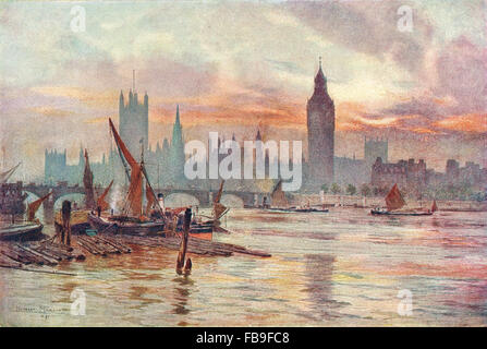 Houses of Parliament, Westminster in der Abenddämmerung im Jahre 1891 Stockfoto