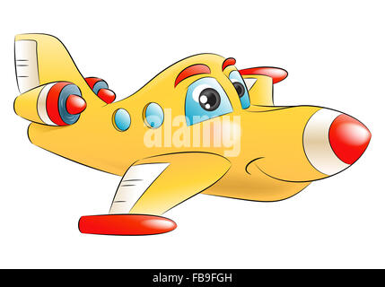 Beispiel für eine gelbe Düsenjet fliegt Weg zum Ziel auf weißen Hintergrund isoliert Stockfoto