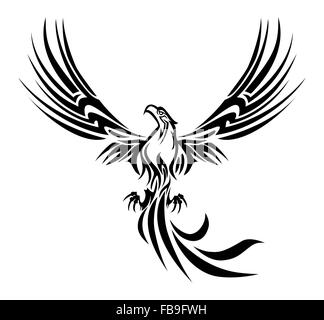 Illustrationen von ein Konzept Mythos Vogel Phönix aus der Asche tattoo auf weißen Hintergrund isoliert Stockfoto
