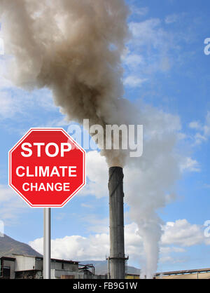 Zucker Mühle und Stop Klima-Änderung-Zeichen Stockfoto