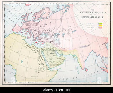 Karte der antiken Welt und die Nachkommen von Noah Stockfoto