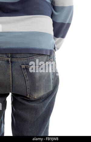 Teil die Sicht nach hinten von einem reifen Mann in Jeans und Shirt. Stockfoto