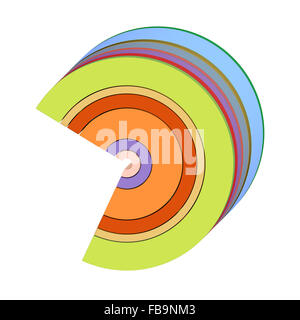 gebogene rechteckige c 3D-Formen Regenbogen farbig auf weiss Stockfoto