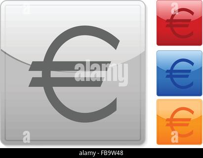 Farbe quadratische Web-Schaltflächen Euro auf einem weißen Hintergrund. Vektor-Illustration. Stock Vektor