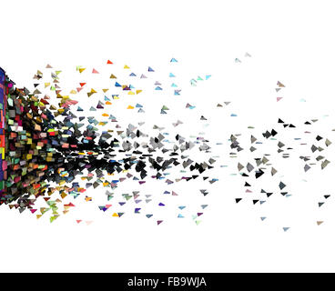 3D Render Explosion in vielen farbigen fragmentierten Stücke Stockfoto