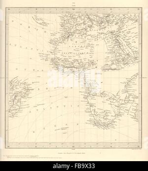 AFRIKA. Süd Europa Brazil.Gnomonic Projection.Mountains von Kong.SDUK, 1844-Karte Stockfoto