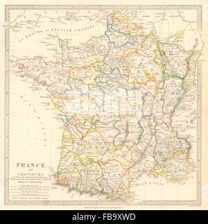 FRANKREICH IN DEN PROVINZEN. Zeigt Provinzen < 1790. Originalfarbe Hand. SDUK, 1844-Karte Stockfoto