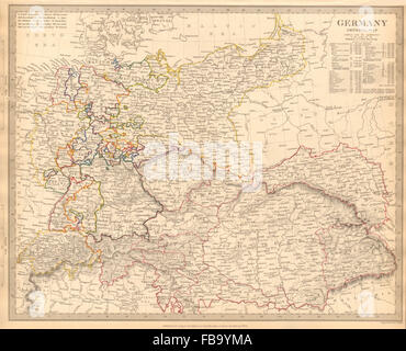 Deutschland. Übersichtskarte. Ungarn. Bevölkerung-Tabelle. SDUK, 1844 Stockfoto