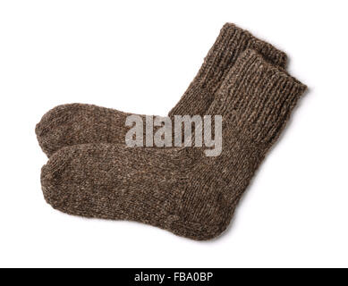 Hausgemachte Wollsocken, isoliert auf weiss Stockfoto