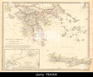 ANTIKEN GRIECHENLAND. Morea Creta Athen Peloponnes Kykladen Arcadia.SDUK, 1844-Karte Stockfoto