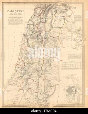 PALÄSTINA. Hauran. Israel-Jordanien-Syrien-Libanon. Jerusalem-Plan. SDUK, 1844-Karte Stockfoto