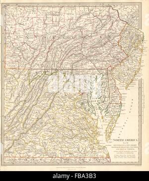 USA. Pennsylvania New Jersey Maryland Delaware DC Virginia. SDUK, 1844 alte Karte Stockfoto