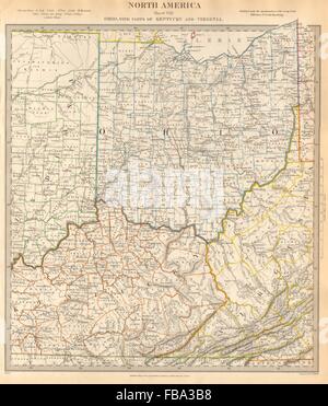 USA. Ohio mit Teilen von Kentucky, Virginia & Indiana. Grafschaften. SDUK, 1844-Karte Stockfoto