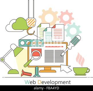 Web-Design-Konzept. Flachen Stil. Icons für Web-Design, Anwendungsentwicklung, Dienstleistungen und Programmierung. Vektor-Illustration. Stock Vektor