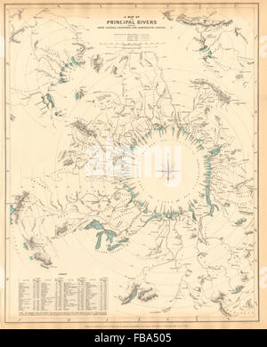 FLÜSSE DER WELT. Vergleichende Längen der wichtigsten Flüsse. Countries.SDUK, 1844-Karte Stockfoto