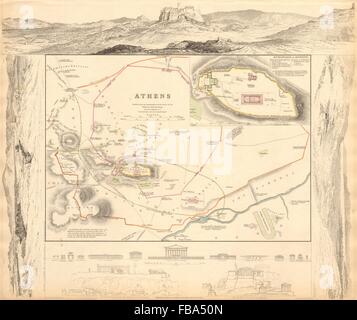 ANTIKEN ATHEN. ΑΘΉΝΑ. Antike Stadt Karte Stadtplan. Akropolis. SDUK, 1844 Stockfoto