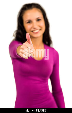 Lächelnde Frau Daumen auftauchen Stockfoto