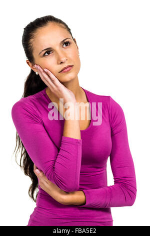 Frau mit der Hand auf die Wange Stockfoto