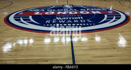 London, UK. 13. Januar 2016. Gesamtansicht des Gerichts während der Medientag vor der NBA Global Spiele London 2016. Orlando Magic und die Toronto Raptors Credit: Stephen Bartholomäus/Alamy Live-Nachrichten Stockfoto