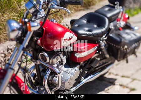 Klassisches Motorrad, Nahaufnahme, Schärfentiefe-Effekt Stockfoto