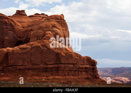 Roter Sandstein Butte, Arches National Park, Tilt Shift Effekt Stockfoto