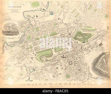 EDINBURGH. Antike Stadt Karte Stadtplan. Wichtige Gebäude Profile. SDUK, 1844 Stockfoto