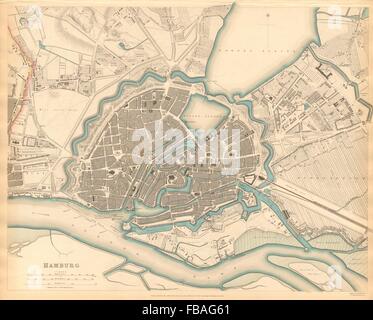 HAMBURG. Antike Stadt Karte Stadtplan. SDUK, 1844 Stockfoto