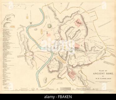 ANTIKEN ROM ROMA. Antike Stadt Karte Stadtplan. Original Hand-Färbung. SDUK 1844 Stockfoto