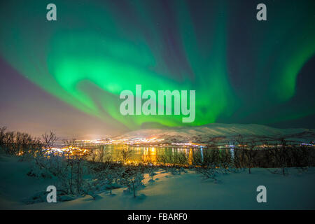 Aurora Borealis über Tromsø, Nordnorwegen Stockfoto