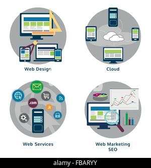 Vektor-Pack der flache Design-Konzept-Ikonen für Web und Mobile: Web-Design, Cloud, Web Services, Web-marketing, SEO Stock Vektor