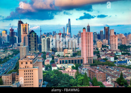 Puxi Pudong Gebäude World Financial Center Jinmao Tower moderne Wolkenkratzer in Shanghai Stockfoto