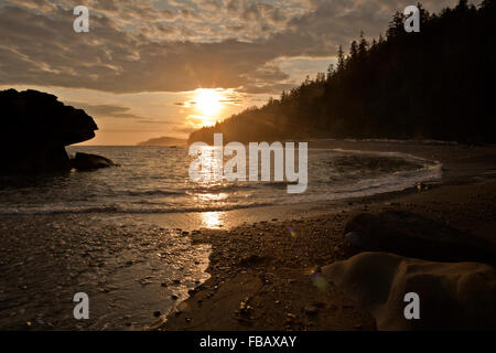 BRITISH COLUMBIA - Abend am Tsocowis Creek Camp, ein beliebter Campingplatz entlang der West Coast Trail im Pacific Rim National Park Stockfoto