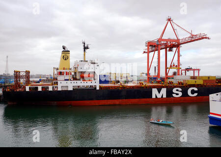 MSC Lieselotte Frachtschiff vor Anker im Hafen von Dublin. Stockfoto