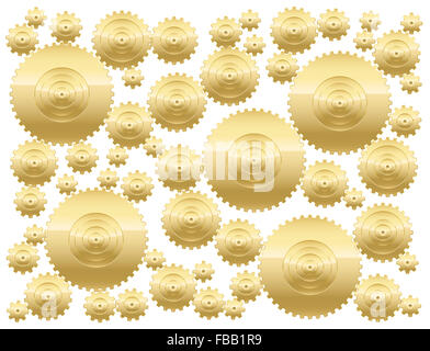 COGS - goldene Zahnräder - Abbildung auf weißem Hintergrund. Stockfoto