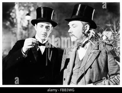 Werbung für "The Adventures of Sherlock Holmes" 1939 Film mit Basil Rathbone (Holmes) und Nigel Bruce (Watson) fotografieren. Stockfoto