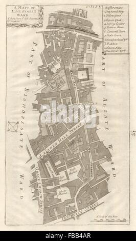 "Lime Street Station". Leadenhall/Gracechurch St. City/London. STOW/STRYPE 1720 Karte Stockfoto