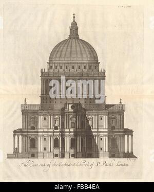 Im Osten beenden St. Pauls Cathedral, London. STOW/STRYPE, antiken print 1720 Stockfoto